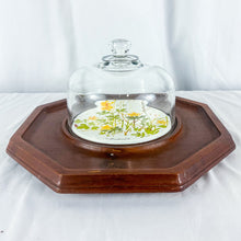 Load image into Gallery viewer, Vintage Floral Goodwood Glass Dome Octagonal Wood Cheese &amp; Cracker Tray
