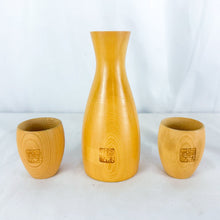 Load image into Gallery viewer, Vintage Japanese Hinoki Cypress Wood Sake Set (Tokkuri/Carafe &amp; 2 Ochokos/Cups)
