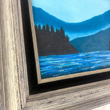 Load image into Gallery viewer, Framed Signed Blue Lake Landscape Oil on Canvas Painting
