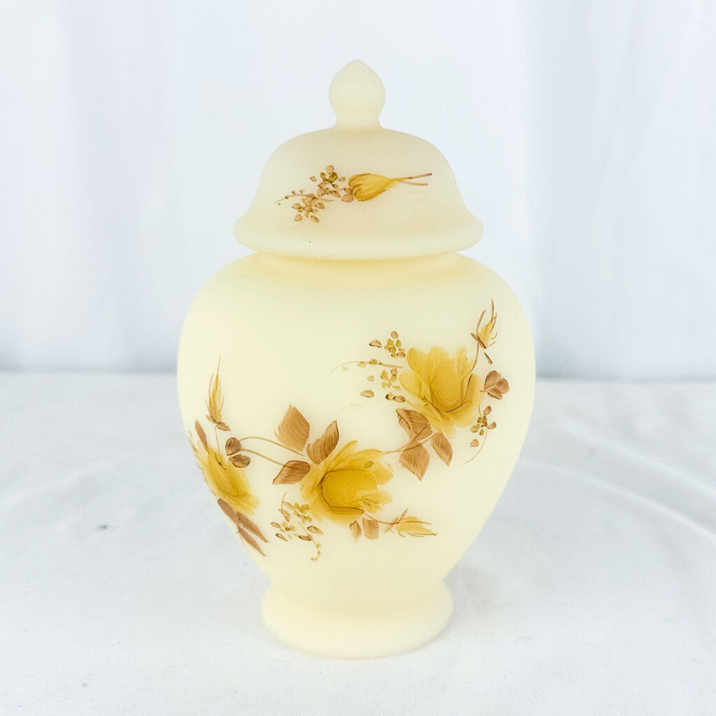 Vintage Fenton Glass Chocolate Roses on shops Cameo Satin Temple Ginger Jar