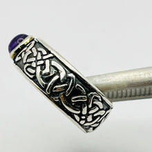 Load image into Gallery viewer, Ring, Sterling Silver, Celtic Knot pattern with Amethyst Cabochon, Size 6
