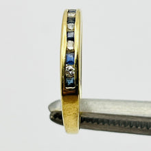 Load image into Gallery viewer, Ring, 14K Yellow Gold, Channel Set Sapphires and Diamonds, 11 Stones, Stackable, Size 6.75
