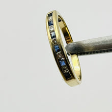 Load image into Gallery viewer, Ring, 14K Yellow Gold, Channel Set Sapphires and Diamonds, 11 Stones, Stackable, Size 6.75
