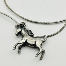 Load image into Gallery viewer, Necklace, Sterling Silver, Rearing Horse Charm, Snake Chain, 24 Inches
