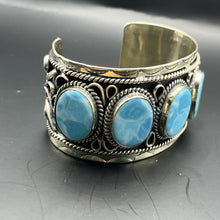 Load image into Gallery viewer, Bracelet, Cuff, Steel, Native American, with Five Flat Cabochons
