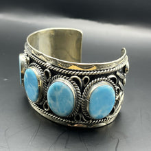 Load image into Gallery viewer, Bracelet, Cuff, Steel, Native American, with Five Flat Cabochons
