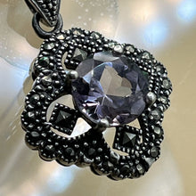 Load image into Gallery viewer, Necklace with Pendant, Sterling Silver, Amethyst and Hematite, Gothic Style, 17.5 inches
