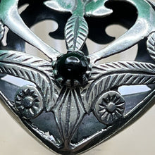 Load image into Gallery viewer, Pendant, Sterling Silver, Hollow Heart with Onyx, Double Sided
