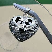 Load image into Gallery viewer, Pendant, Sterling Silver, Hollow Heart with Onyx, Double Sided
