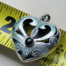 Load image into Gallery viewer, Pendant, Sterling Silver, Hollow Heart with Onyx, Double Sided
