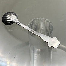 Load image into Gallery viewer, Salt Cellar Spoon, Sterling Silver, Hibiscus Flower handle, Shell Shaped Bowl, 2 1/16 inch
