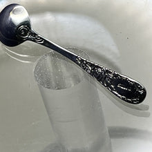 Load image into Gallery viewer, Salt Cellar Spoon, Sterling Silver, Floral Handle Double Sided, Round Bowl, 2 9/16 inch
