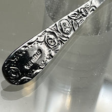 Load image into Gallery viewer, Salt Cellar Spoon, Sterling Silver, Floral Handle Double Sided, Round Bowl, 2 9/16 inch
