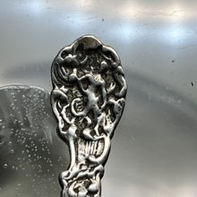 Load image into Gallery viewer, Salt Cellar Spoon, Sterling Silver, Pan (god) Repousse Figural Shaft, Hammered Bowl, 2 3/4 inch
