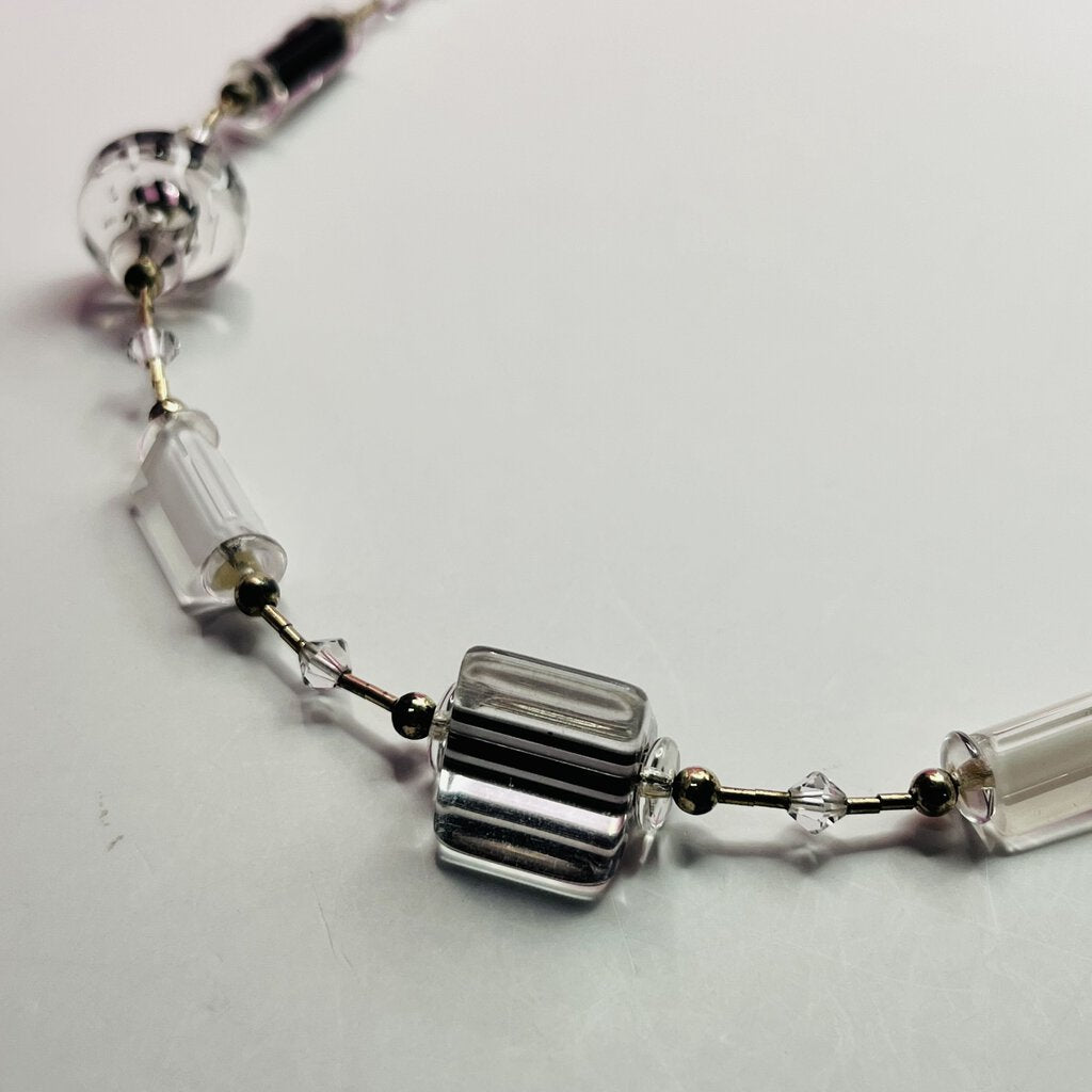 Necklace, Liquid Sterling Silver, Glass Beads, Black and White