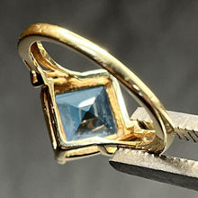 Load image into Gallery viewer, Ring, 14K Yellow Gold, Swiss Blue Topaz Square Cut, Basket Set, Size 5 1/4
