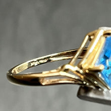 Load image into Gallery viewer, Ring, 14K Yellow Gold, Swiss Blue Topaz Square Cut, Basket Set, Size 5 1/4
