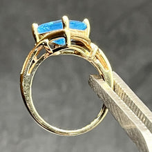 Load image into Gallery viewer, Ring, 14K Yellow Gold, Swiss Blue Topaz Square Cut, Basket Set, Size 5 1/4
