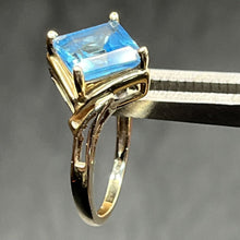 Load image into Gallery viewer, Ring, 14K Yellow Gold, Swiss Blue Topaz Square Cut, Basket Set, Size 5 1/4
