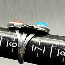 Load image into Gallery viewer, Ring, Sterling Silver, Coral and Turquoise Navajo, Native American, Size 6 1/2
