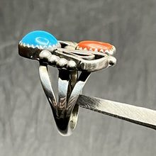 Load image into Gallery viewer, Ring, Sterling Silver, Coral and Turquoise Navajo, Native American, Size 6 1/2

