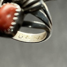Load image into Gallery viewer, Ring, Sterling Silver, Coral and Turquoise Navajo, Native American, Size 6 1/2
