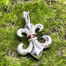 Load image into Gallery viewer, Pendant, Sterling Silver, Fleur De Lis with Garnets
