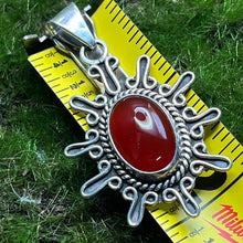 Load image into Gallery viewer, Pendant, Sterling Silver, Starburst with Carnelian Cabochon

