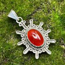 Load image into Gallery viewer, Pendant, Sterling Silver, Starburst with Carnelian Cabochon
