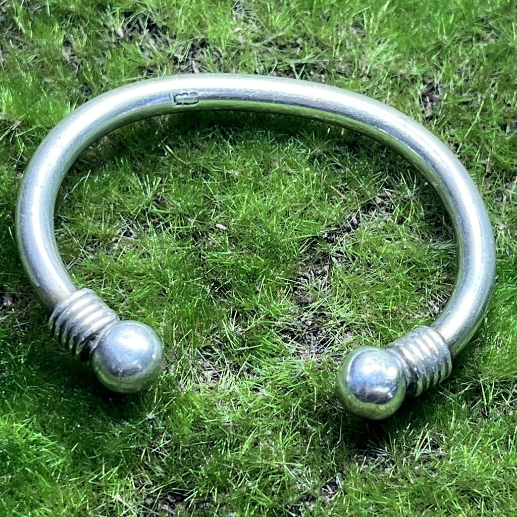 Bracelet, Sterling Silver, Cuff With Ball and Wrap End Design