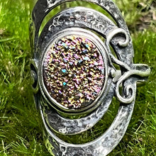 Load image into Gallery viewer, Ring, Sterling Silver, Pink Iridescent Druzy Stone, PZ Israel, Size 8 3/4
