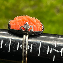Load image into Gallery viewer, Ring, Sterling Silver, Carved Coral flowers, Size 6 1/4
