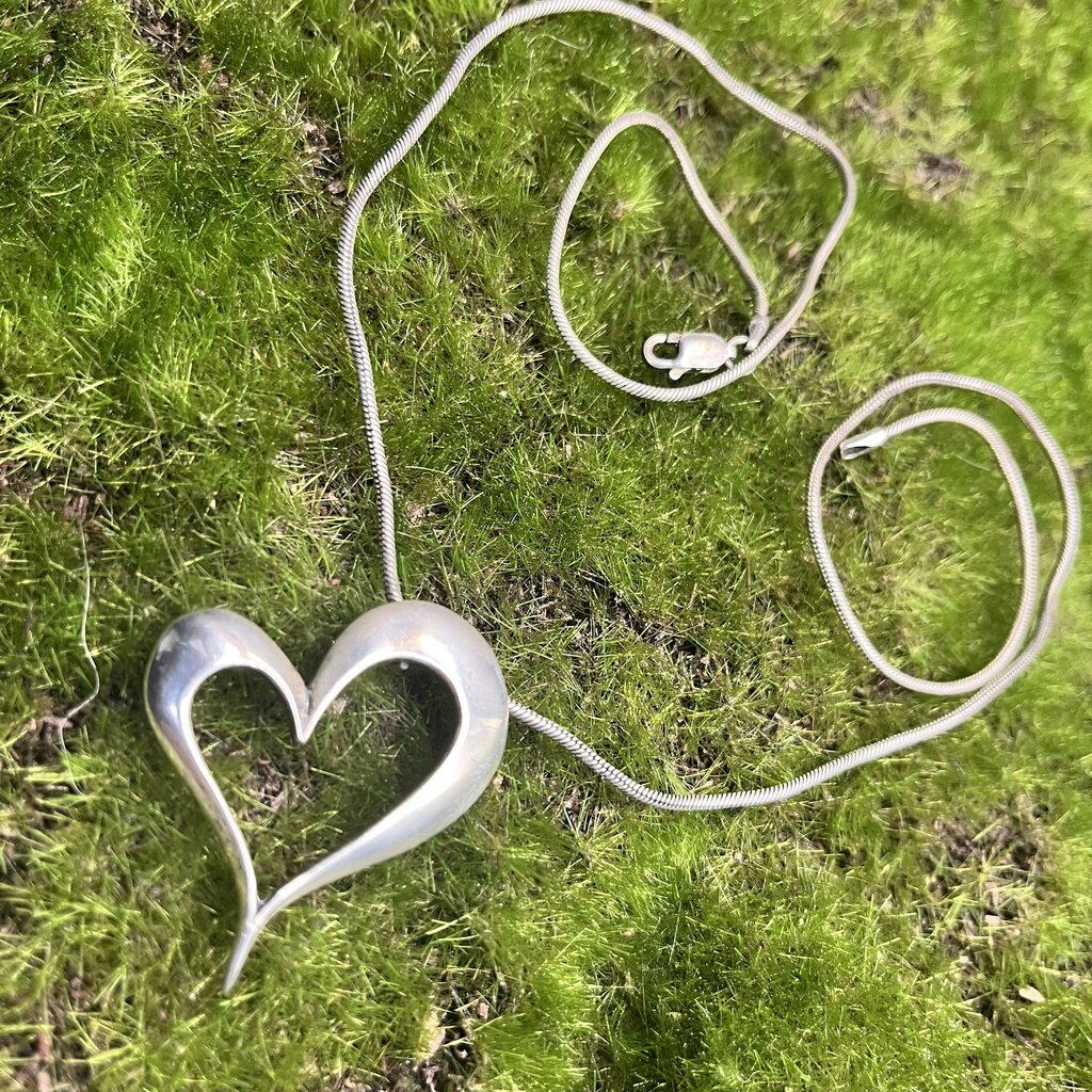 Necklace and Pendant, Sterling Silver, Open Heart, Snake Chain, 20 inches