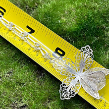 Load image into Gallery viewer, Necklace with Pendant, Sterling Silver, Filigree Iris Flower on Specialty Chain, 15 1/2 Inches

