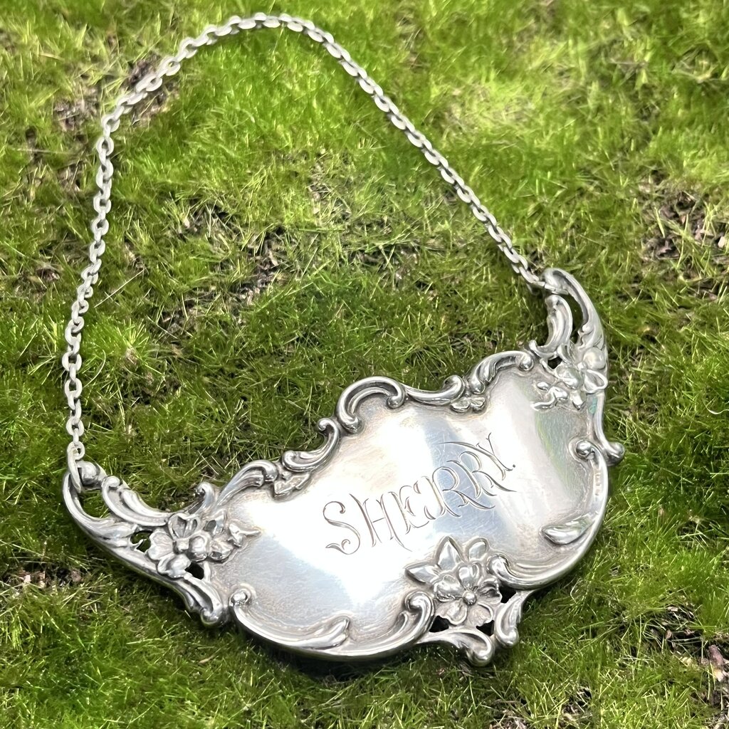 Decanter Tag, Sterling Silver, 1887 Gorham, Sherry