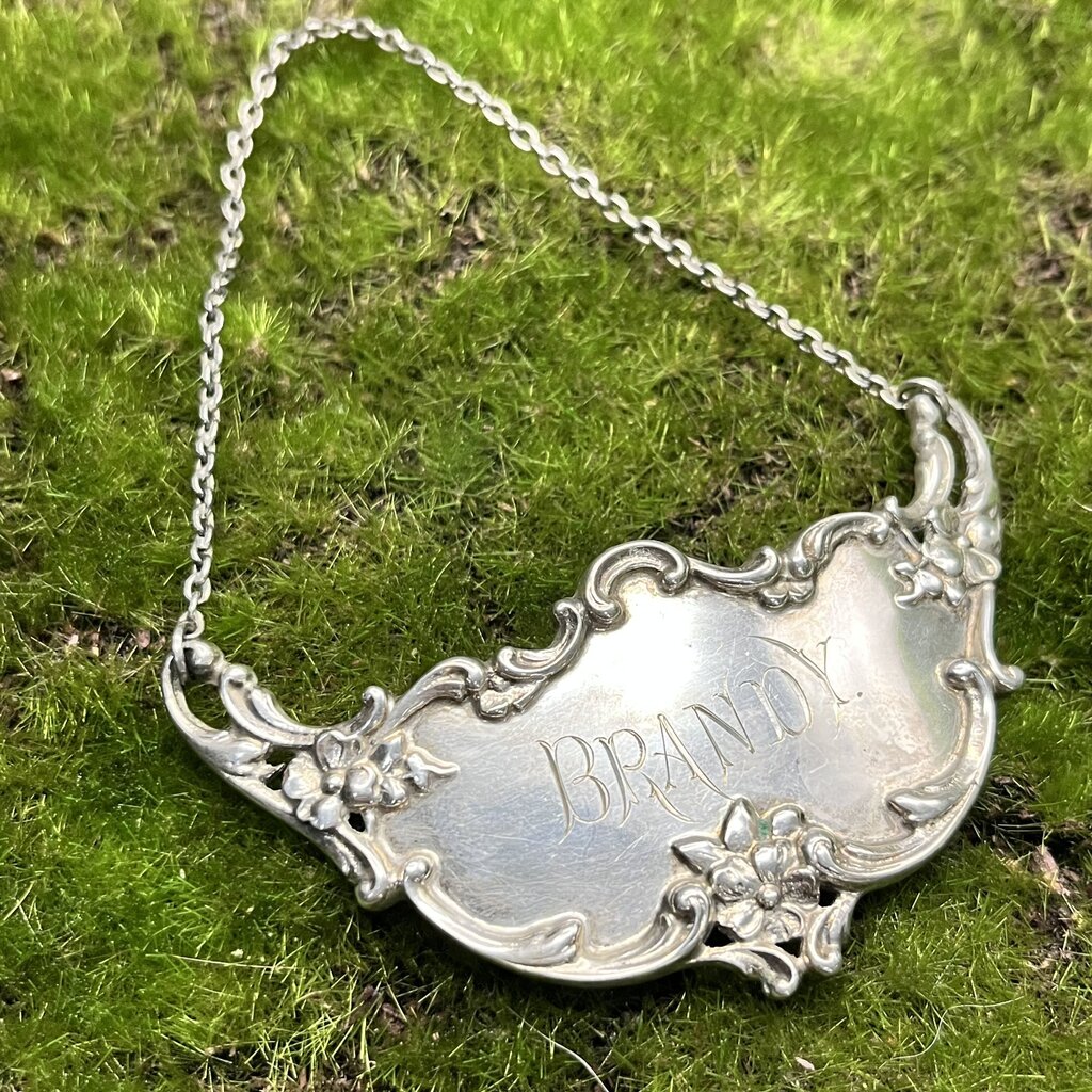 Decanter Tag, Sterling Silver, 1887 Gorham, Brandy