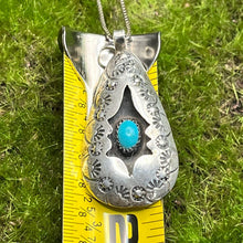 Load image into Gallery viewer, Necklace with Pendant, Sterling Silver with Turquoise, Native American, Unmarked, 30 Inch Box Chain
