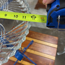 Load image into Gallery viewer, Blue Metal &amp; Pressed Glass Bird Bath
