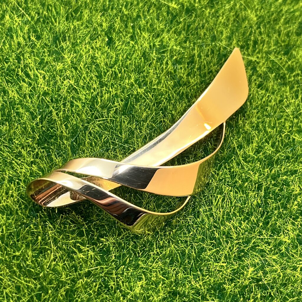 Pin, Brooch, Gold Plated Sterling Silver, Abstract Flowing Ribbon