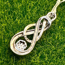 Load image into Gallery viewer, Necklace with Pendant, Sterling Silver, Infinity Loop with Clear Stones, 24 Inch Twisted Curb Chain
