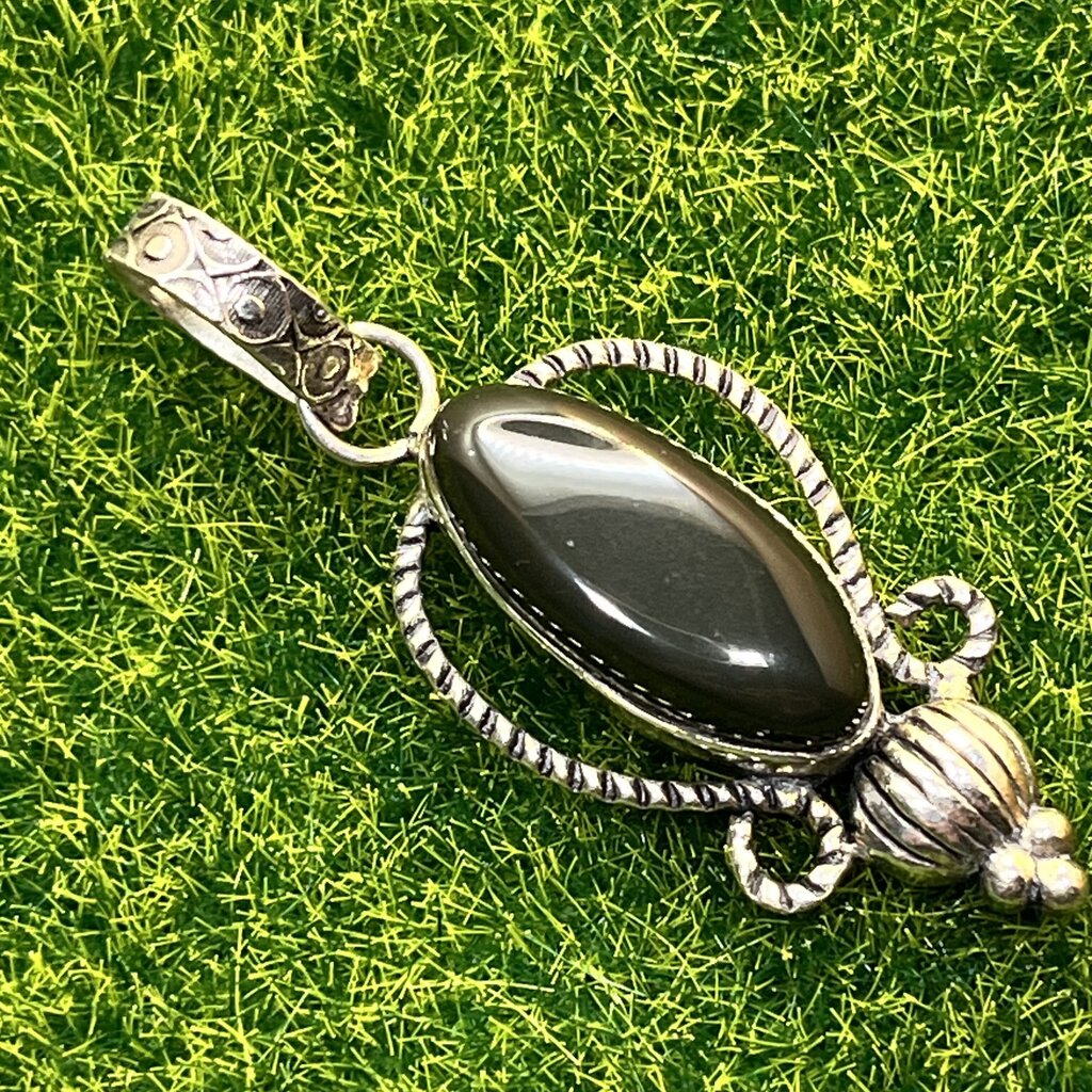 Pendant, Sterling Silver, Black Accent