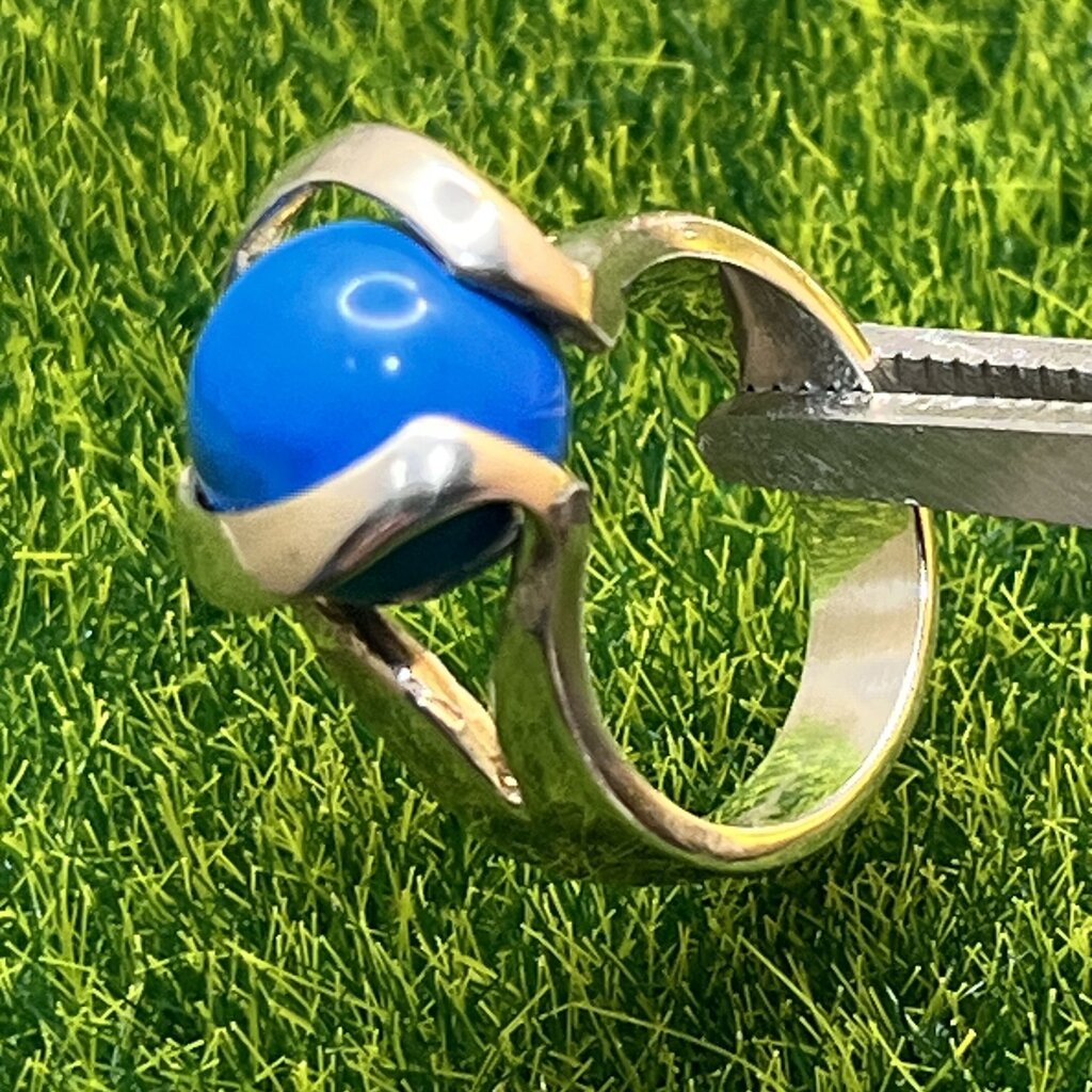 Ring, Sterling Silver, Tension Set Blue Ball, Size 5 3/4