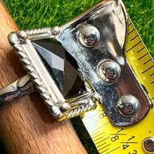 Load image into Gallery viewer, Ring, Sterling Silver, Faceted and Framed Black Stone, Size 5 1/2

