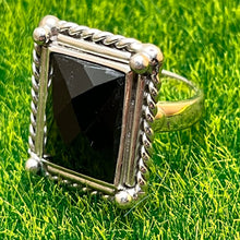 Load image into Gallery viewer, Ring, Sterling Silver, Faceted and Framed Black Stone, Size 5 1/2
