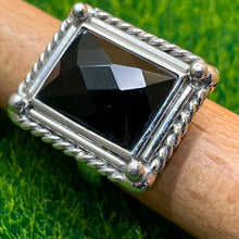 Load image into Gallery viewer, Ring, Sterling Silver, Faceted and Framed Black Stone, Size 5 1/2
