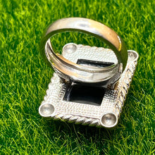 Load image into Gallery viewer, Ring, Sterling Silver, Faceted and Framed Black Stone, Size 5 1/2

