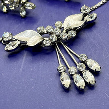 Load image into Gallery viewer, Necklace and Earring Set, 1950s Krementz, 14k White Gold Overlay, Leaves with Dangle and Screw Back Flower Design
