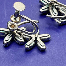 Load image into Gallery viewer, Necklace and Earring Set, 1950s Krementz, 14k White Gold Overlay, Leaves with Dangle and Screw Back Flower Design
