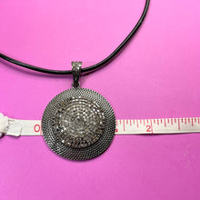 Load image into Gallery viewer, Necklace with Pendant, Sterling Silver and Pave Diamonds, on Sterling and Leather Cord, 4.7 carats
