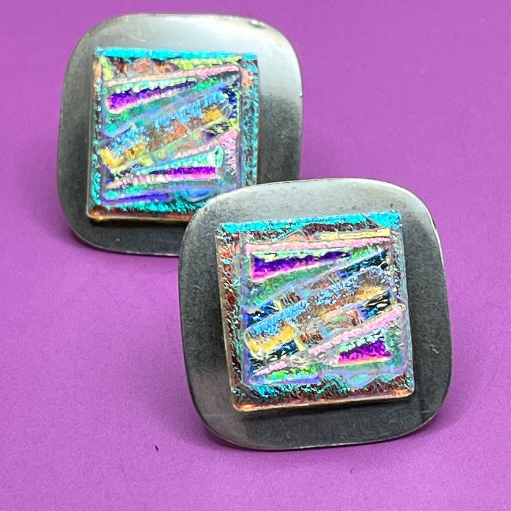 Earrings, Sterling Silver, Dichroic Glass